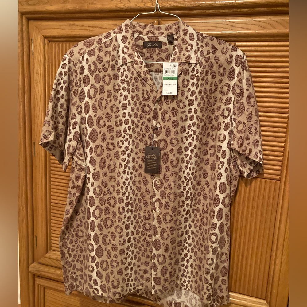 Men’s Tasso Elba Shirt - Animal Print - Size L - Silk & Rayon - NEW